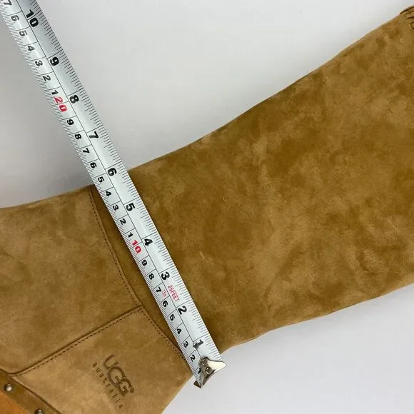 ~ UGG 10 Suede Clog Boots Tan Zip Camel Brown Women Tall Wood Heel Boho HTF Rare - Picture 9 of 14